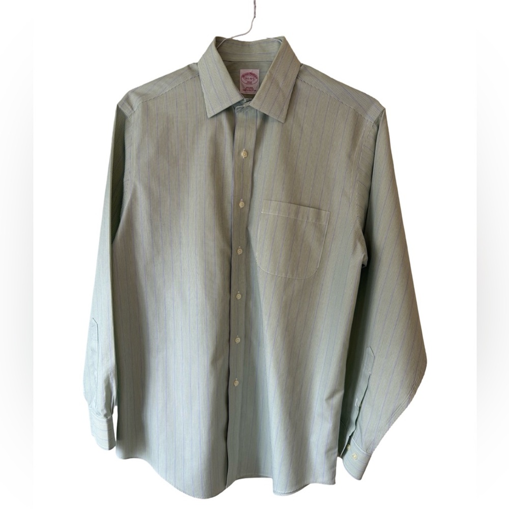 Brooks Brothers Green, Blue & White Stripe Men's Button Down Shirt Size 15.5
